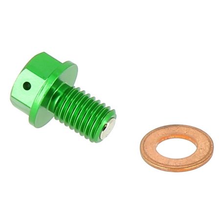 Tappo drenaggio olio con inserto magnetico KAWASAKI KX 65 2000-2021 Verde M10 x 15 - Passo 1,50