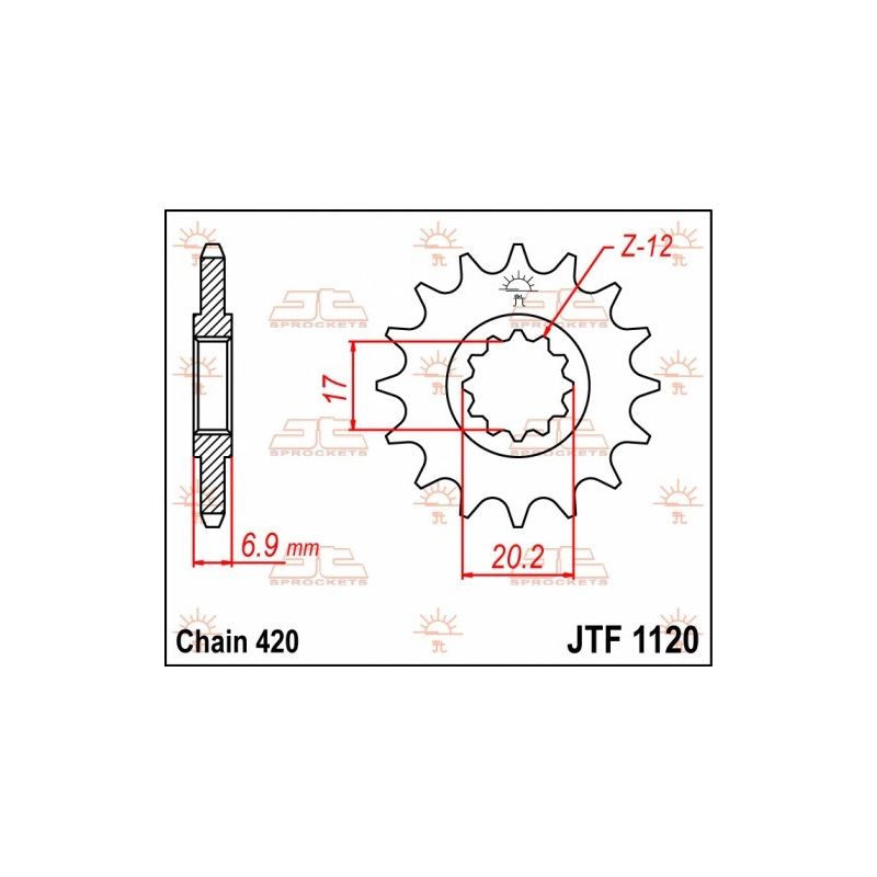 JTF1120.11 Pignoni in acciaio JT MINARELLI AM6 50 1995-2022 Passo 420 - 11 denti - Piatto  JT