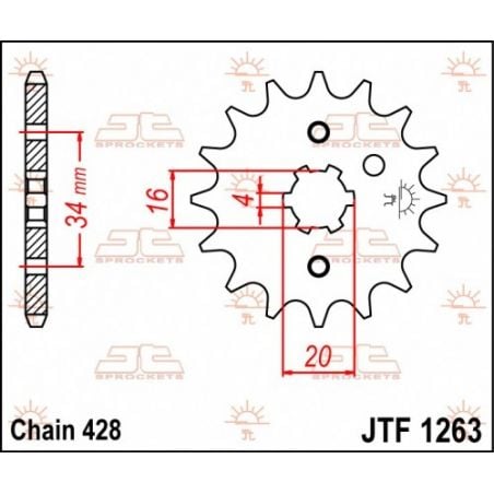 Pignoni in acciaio JT YAMAHA XT 125 1982-2007 Passo 428 - 14 denti