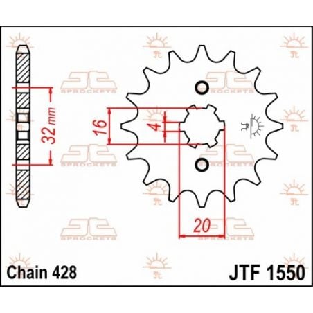 JTF1550.14 Pignoni in acciaio JT BETA RR 125 4T 2011-2020 Passo 428 - 14 denti  JT