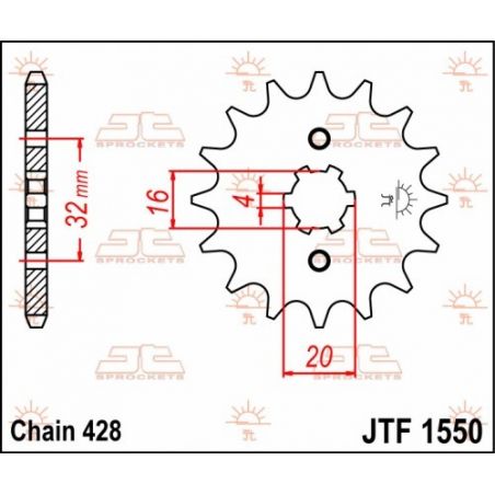 Pignoni in acciaio JT BETA RR 125 4T 2011-2020 Passo 428 - 14 denti