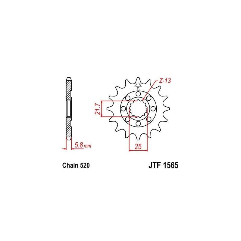 JTF1565.13SC Pignoni in acciaio JT KAWASAKI KX 450 F 2006-2023 Passo 520 - 13 denti  JT