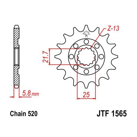 JTF1565.13SC Pignoni in acciaio JT KAWASAKI KX 450 F 2006-2023 Passo 520 - 13 denti  JT