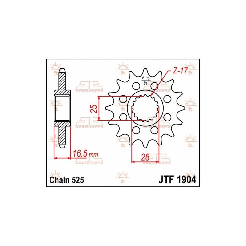 JTF1904.17 Pignoni in acciaio JT KTM 1290 Super Duke 2014-2021 Passo 525 - 17 denti - Versione