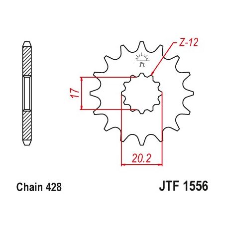 JTF3095.12 Pignoni in acciaio JT MINARELLI AM6 50 1995-2022 Passo 428 - 12 denti - Piatto  JT