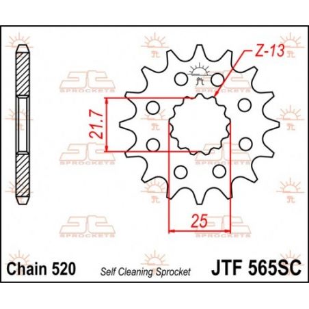 JTF565.14SC Pignoni in acciaio JT YAMAHA YZ 250 1999-2022 Passo 520 - 14 denti  JT
