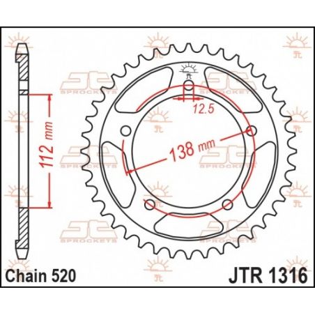 JTR1316.39 Corone in acciaio JT HONDA CBR 500 2013-2020 39 denti  JT