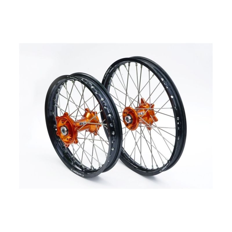 Ruote complete REX KTM 250 EXC F 2007-2022 Cerchio nero - Mozzo arancione 18