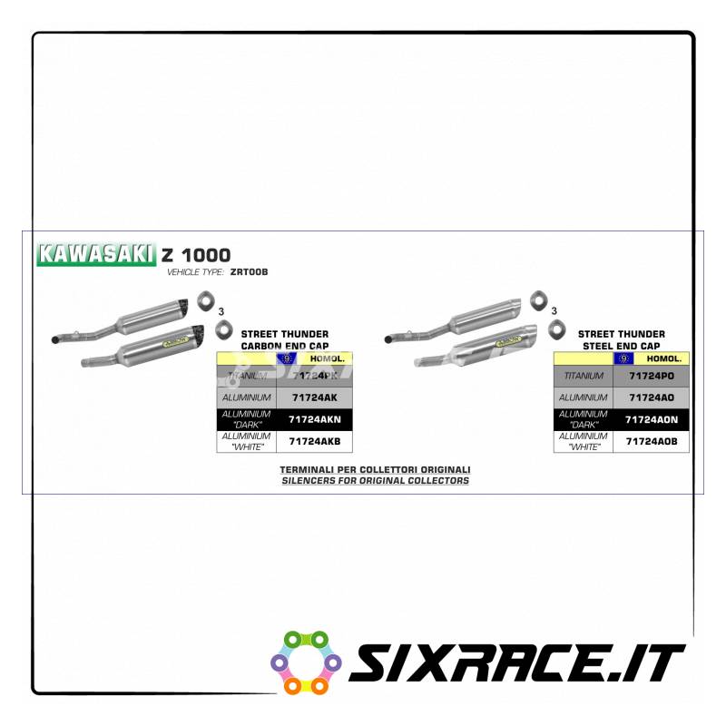 71724AKB-32250 - Terminali Thunder alluminio White (Dx+Sx) con fondello carby Kawasaki Z 1000 2007-2009 71724AKB - 