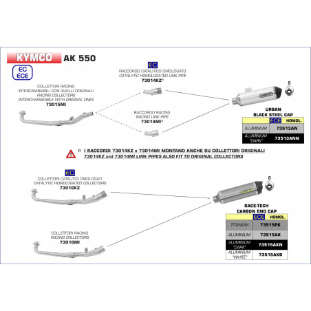 73014MI-33695 Raccordo racing per scarico Urban Kymco AK 550 2017-2018 73014MI 8019799091948 ARROW