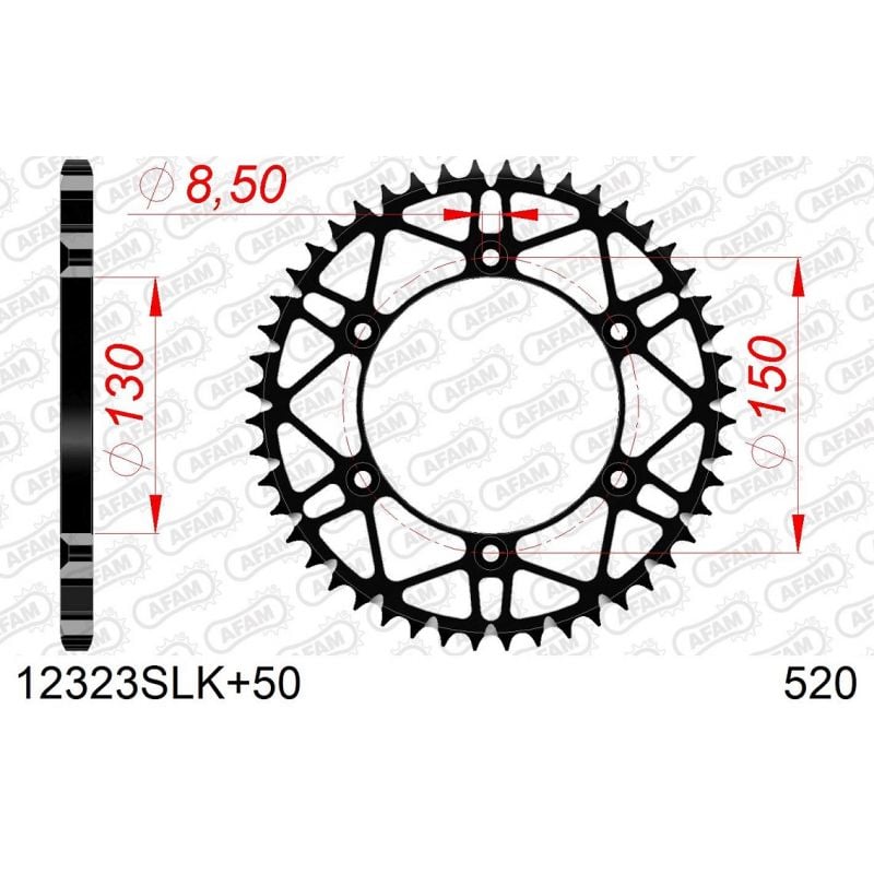 A12323S.50 Corone in acciaio SLK AFAM YAMAHA YZ 125 99-23 Denti:50 Passo:520 AFAM