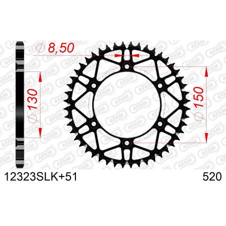 A12323S.51 Corone in acciaio SLK AFAM YAMAHA YZ 125 99-23 Denti:51 Passo:520 AFAM