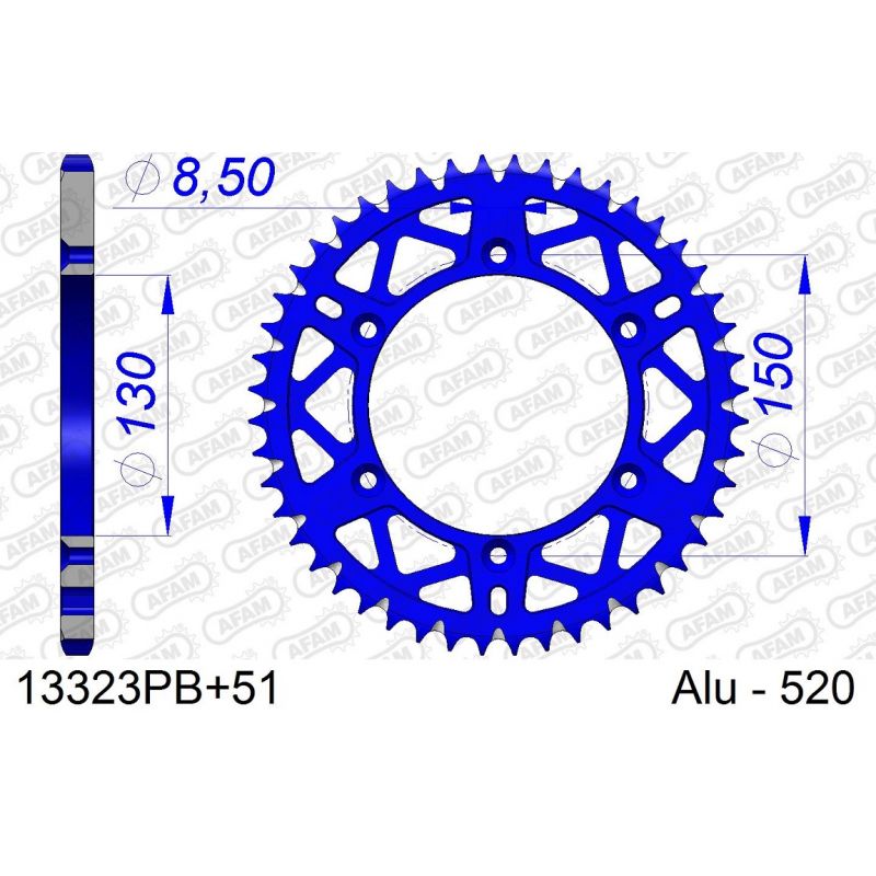 A13323.51B Corone in ergal autopulenti AFAM YAMAHA YZ 125 99-23 Denti:51 Passo:520 AFAM