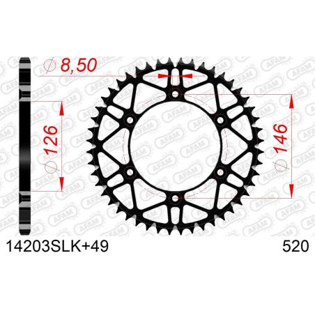 A14203S.49 Corone in acciaio SLK AFAM SUZUKI RM 250 87-12 Denti:49 Passo:520 AFAM