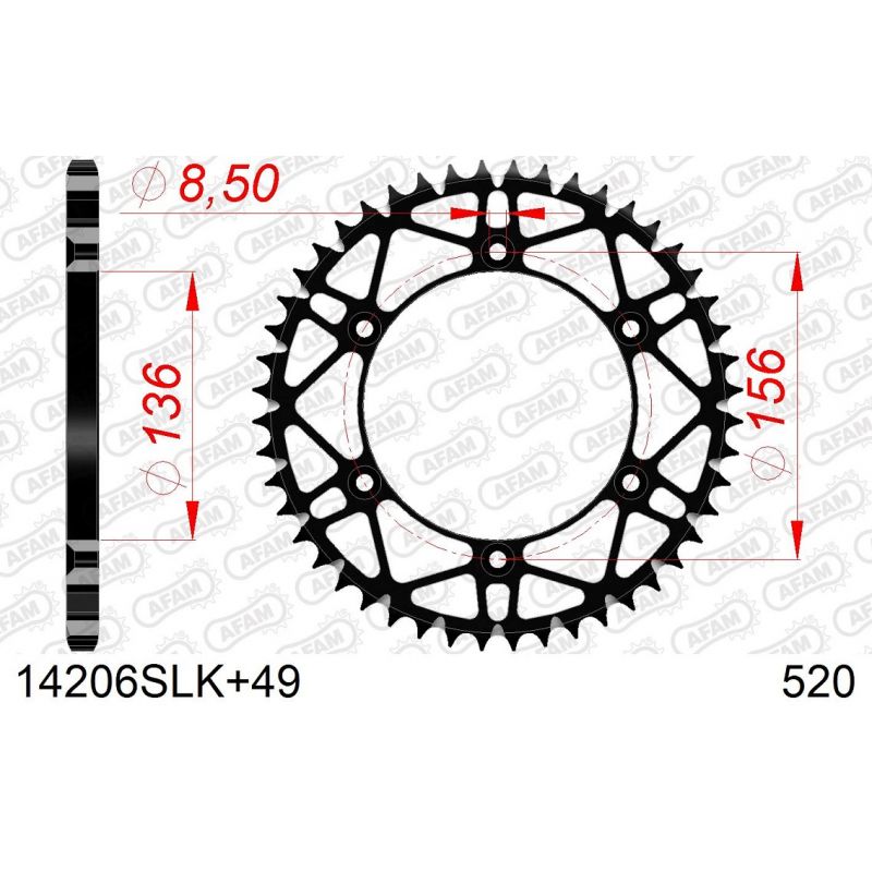 A14206S.49 Corone in acciaio SLK AFAM BETA RR 450 05-12 Denti:49 Passo:520 AFAM