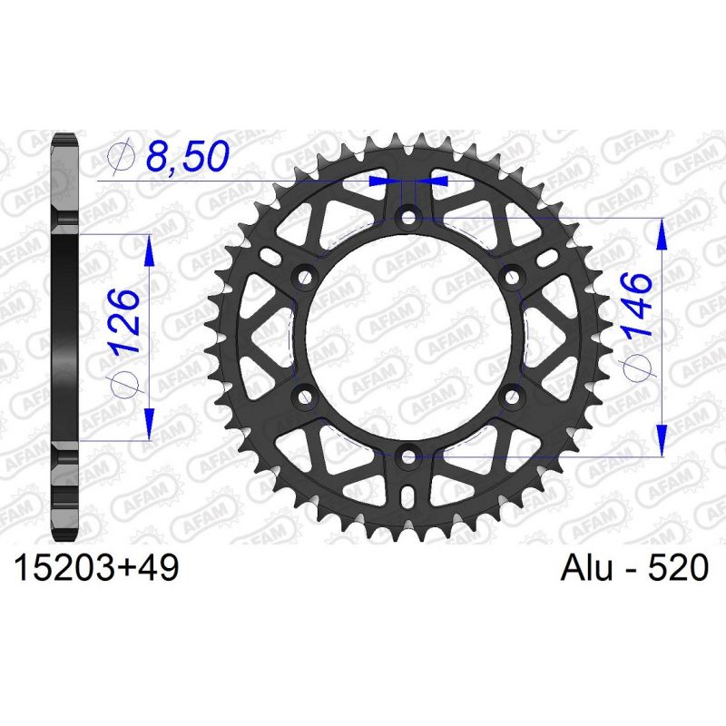 A15203.49 Corone in ergal autopulenti AFAM SUZUKI RMZ 250 07-23 Denti:49 Passo:520 AFAM