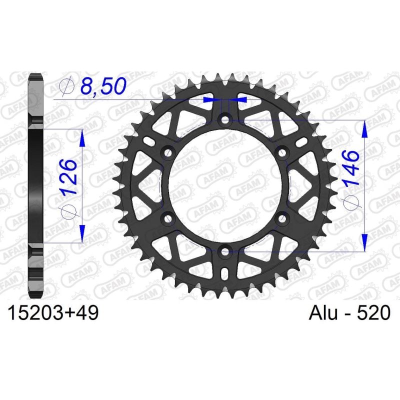A15203.49 Corone in ergal autopulenti AFAM SUZUKI RMZ 250 07-23 Denti:49 Passo:520 AFAM