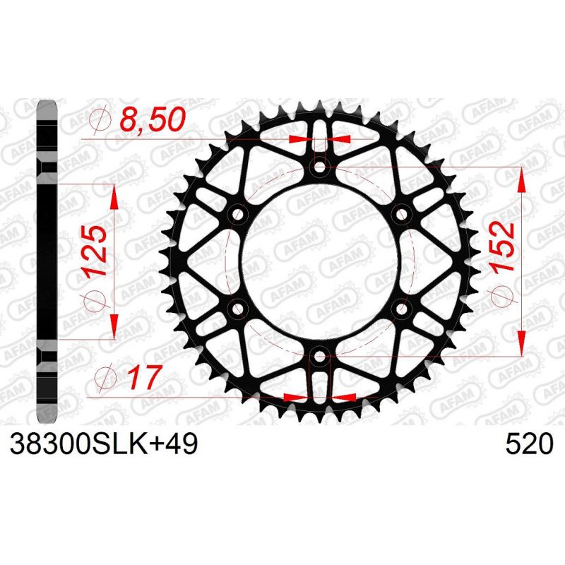 A38300S.49 Corone in acciaio SLK AFAM BETA RR 480 15-23 Denti:49 Passo:520 AFAM