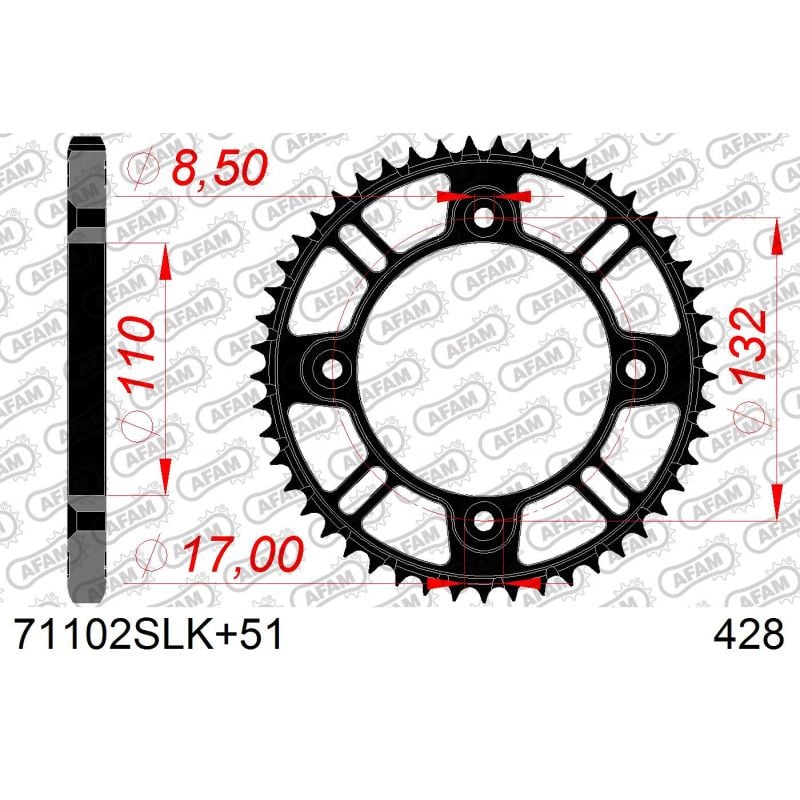 A71102S.51 Corone in acciaio SLK AFAM KTM 85 SX 04-23 Denti:51 Passo:428 AFAM