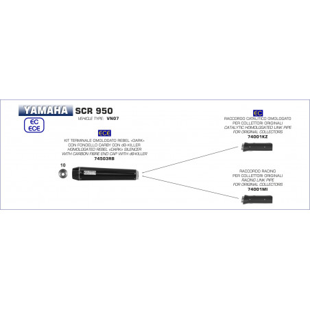 74001KZ-33744 - Convertisseur catalytique homologué pour collecteurs d'origine Yamaha SCR 950 2017-2018 74001KZ -