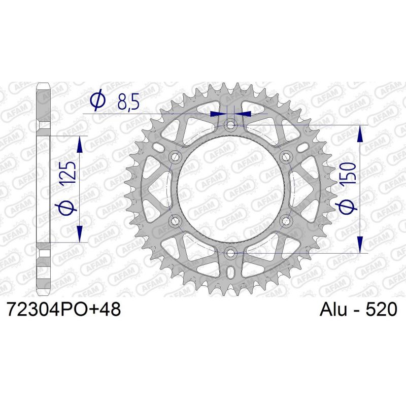 A72304.48A Corone in ergal autopulenti AFAM KTM 520 SX 00-02 Denti:48 Passo:520 AFAM