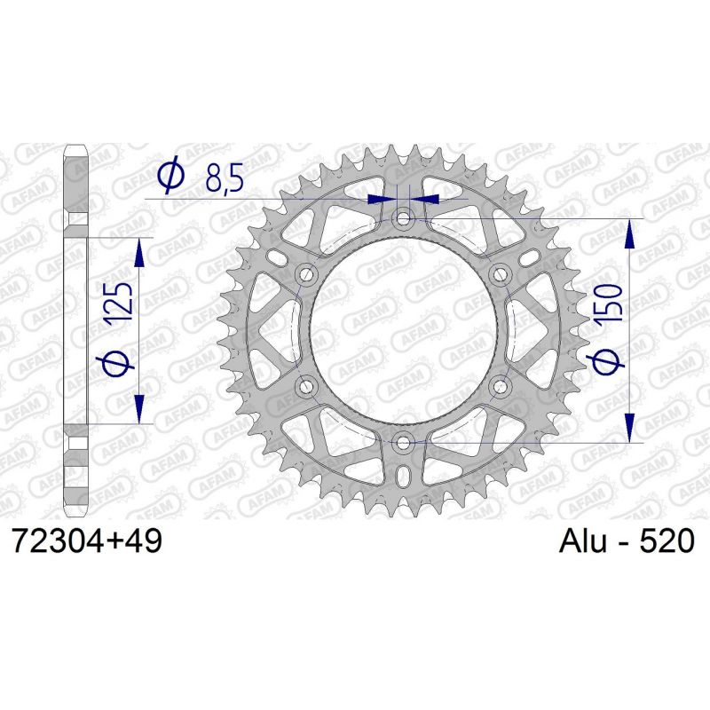 A72304.49 Corone in ergal autopulenti AFAM HUSQVARNA 250 TE 14-23 Denti:49 Passo:520 AFAM