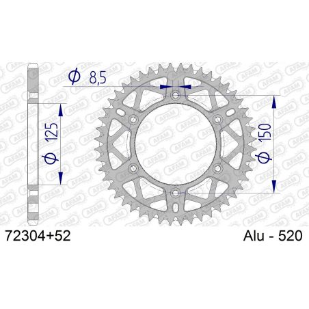 A72304.52 Corone in ergal autopulenti AFAM KTM 450 SX 03-06 Denti:52 Passo:520 AFAM