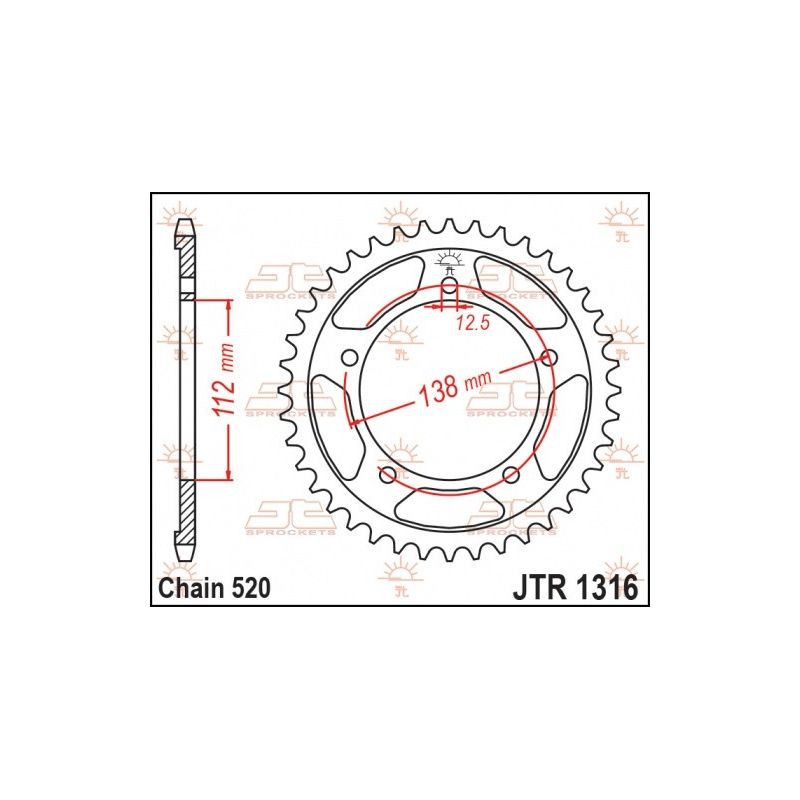 JTR1316.39 Corone in acciaio JT HONDA NC 750 14-22 Denti:39 Passo:520 JT