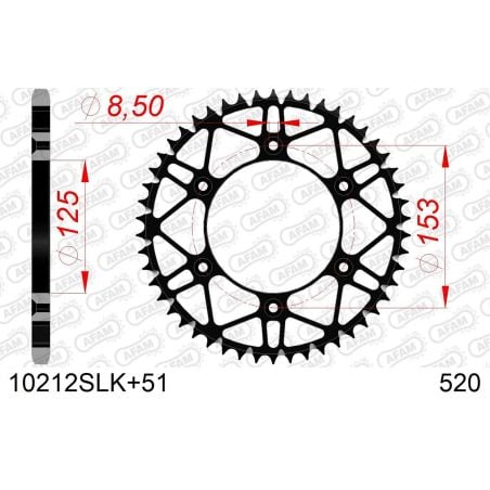 A10212S.51 Corone in acciaio SLK AFAM HONDA CRF 450 R 02-24 Denti:51 Denti Passo:520 AFAM