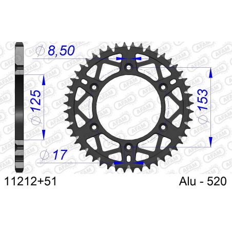 A11212.51 Corone in ergal autopulenti AFAM HONDA CRF 250 R 04-24 Denti:51 Denti Passo:520 AFAM