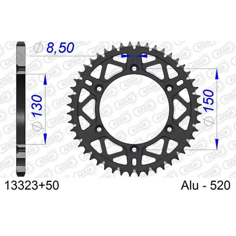 A13323.50 Corone in ergal autopulenti AFAM FANTIC XE 125 21-24 Denti:50 Denti Passo:520 AFAM