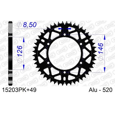 A15203.49N Corone in ergal autopulenti AFAM SUZUKI RMZ 450 05-24 Denti:49 Denti Passo:520 AFAM