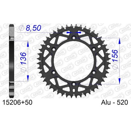 A15206.50 Corone in ergal autopulenti AFAM SHERCO 125 SE-R 18-24 Denti:50 Denti Passo:520 AFAM