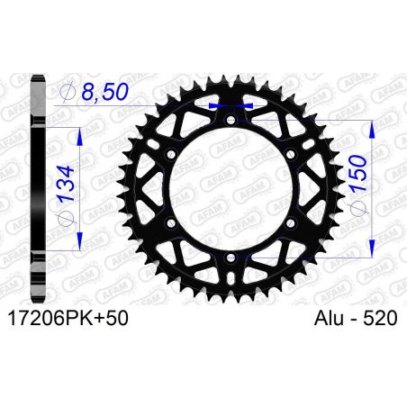 A17206.50N Corone in ergal autopulenti AFAM KAWASAKI KX 450 F 06-24 Denti:50 Denti Passo:520 AFAM