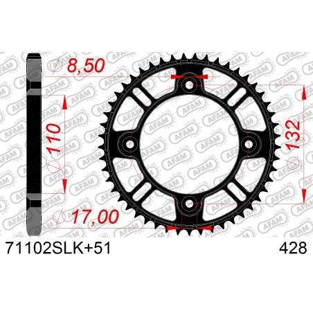 A71102S.51 Corone in acciaio SLK AFAM GAS GAS MC 85 21-24 Denti:51 Denti Passo:428 AFAM