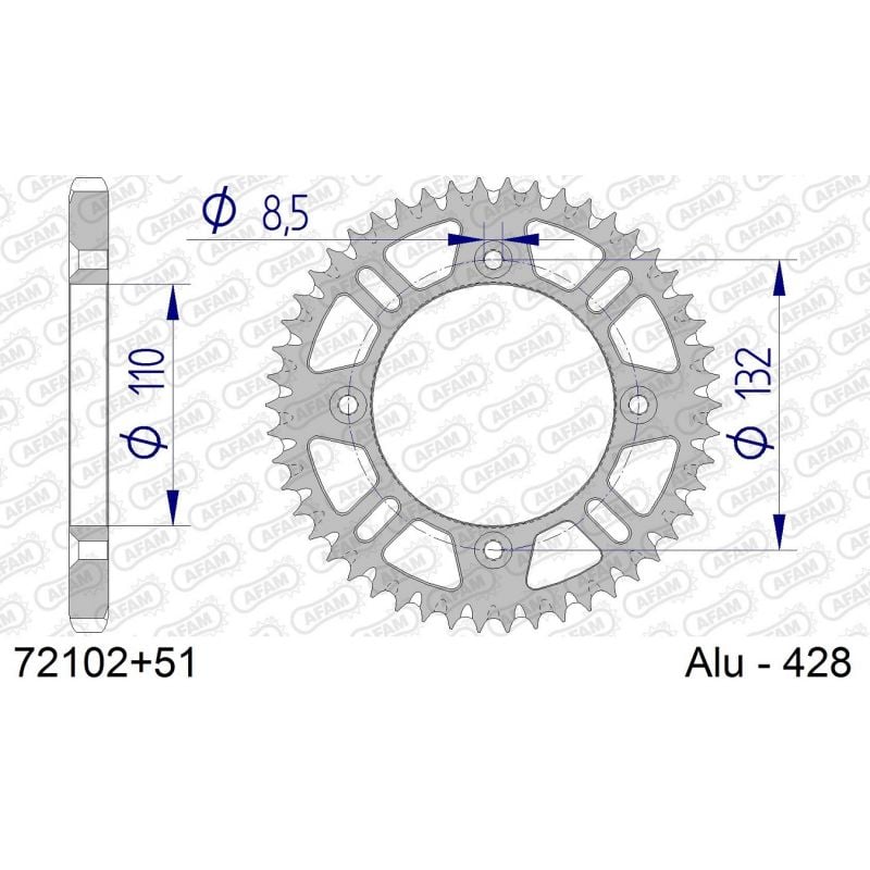 A72102.51 Corone in ergal autopulenti AFAM KTM 85 SX 04-24 Denti:51 Denti Passo:428 AFAM
