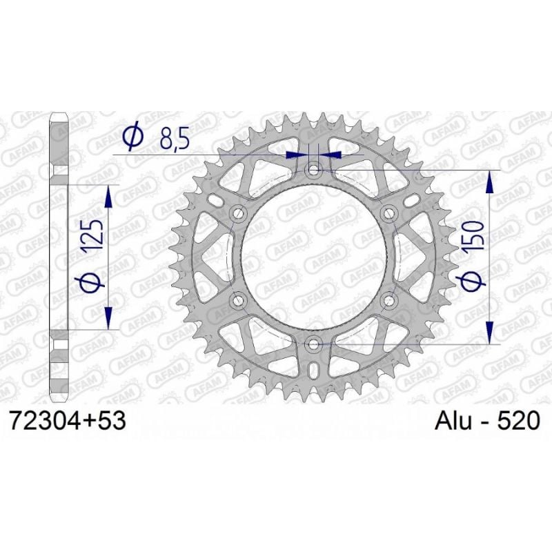 A72304.53 Corone in ergal autopulenti AFAM KTM 125 EXC 98-16 Denti:53 Denti Passo:520 AFAM
