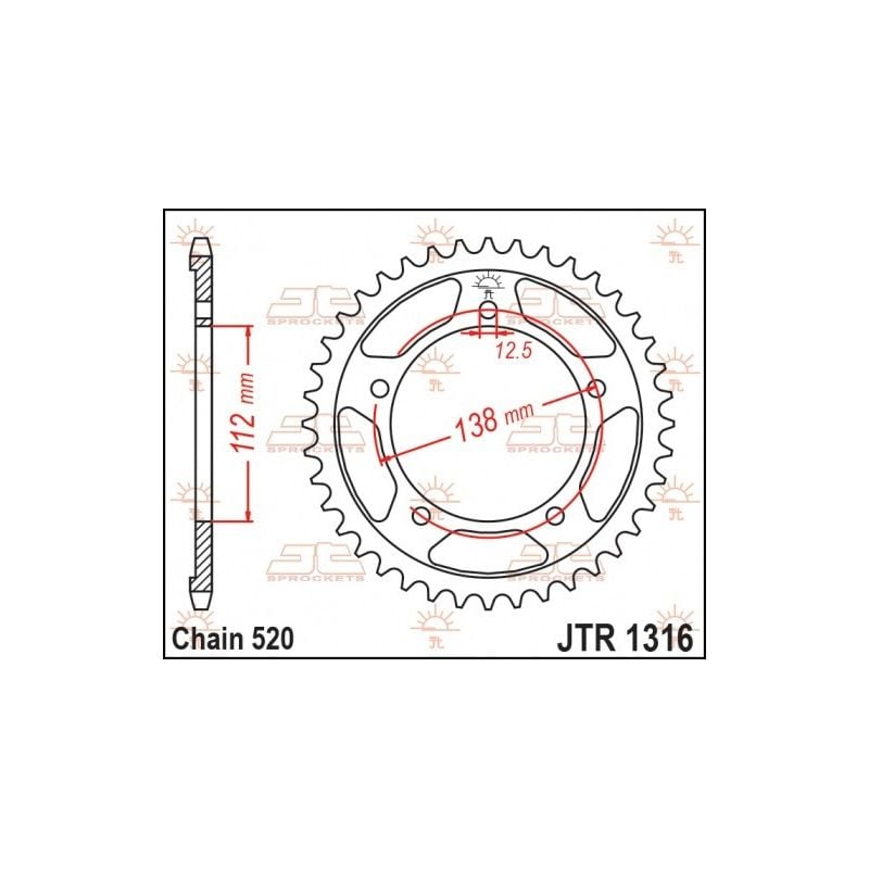 JTR1316.39 Corone in acciaio JT HONDA NC 750 14-23 Denti:39 denti Passo:520 JT