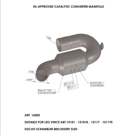 LE16002 Raccordo catalizzato - GP Duals DUCATI Scrambler 800 (to 2022) 800 2015 2016 LEOVINCE