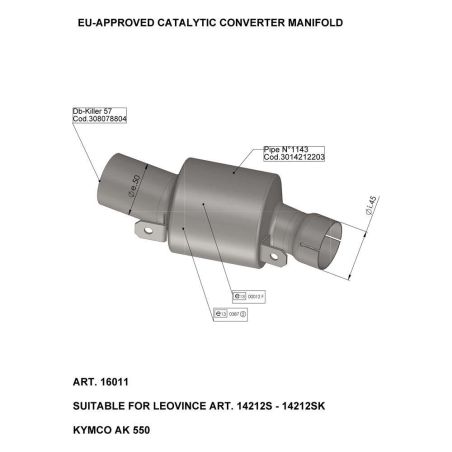 LE16011 Raccordo catalizzato KYMCO AK 550 ABS 550 2017 2018 LEOVINCE