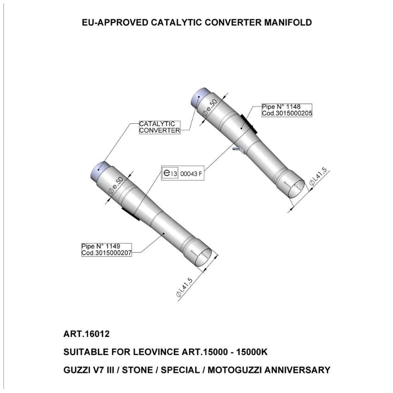 LE16012 Raccordo catalizzato MOTO GUZZI V7 III 750 2017 2020 LEOVINCE