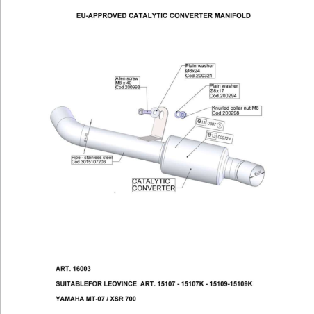 LE16003 Raccordo catalizzato - GP Duals YAMAHA MT-07 690 2014 2020 LEOVINCE