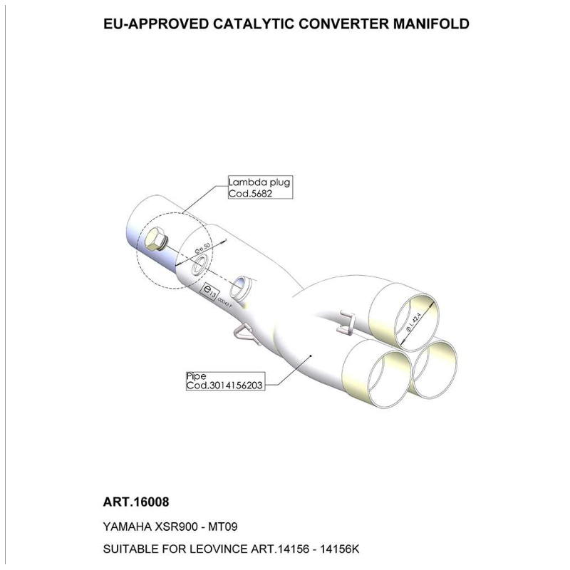 LE16008 Raccordo catalizzato - UnderBody YAMAHA MT-09 SP (to 2020) 900 2018 2020 LEOVINCE