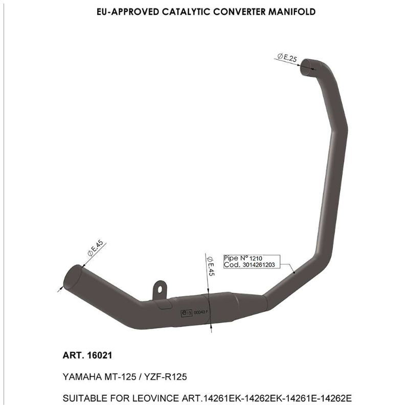LE16021 Raccordo catalizzato YAMAHA MT-125 ABS 125 2017 2019 LEOVINCE