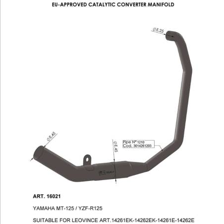 LE16021 Raccordo catalizzato YAMAHA MT-125 ABS 125 2017 2019 LEOVINCE
