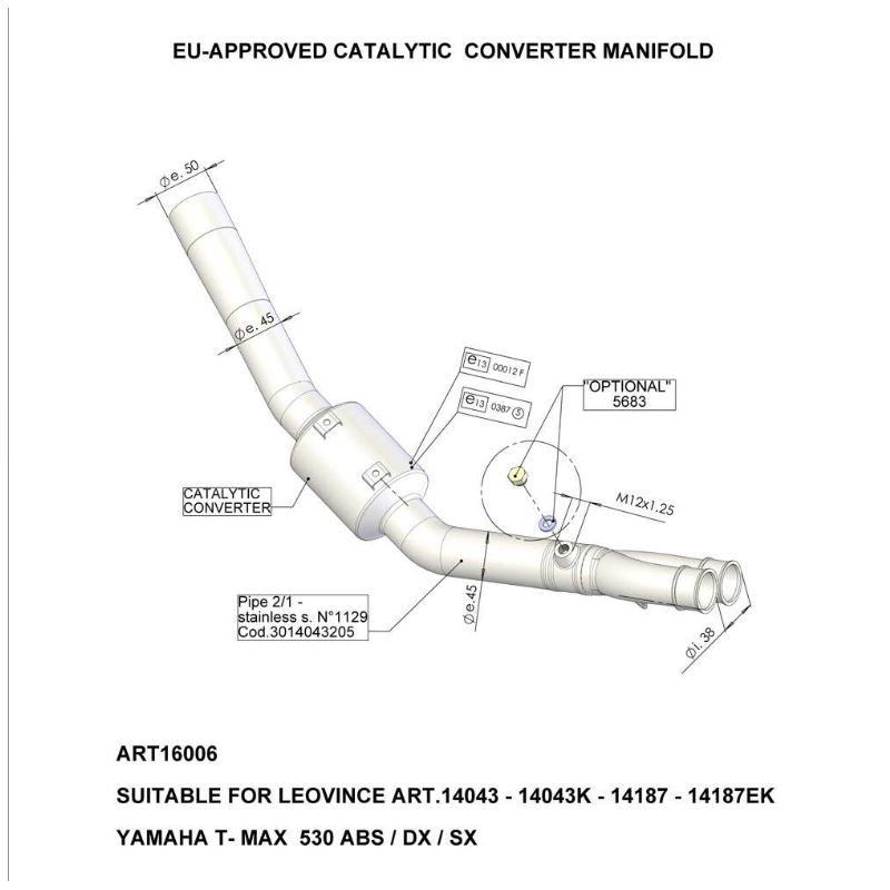 LE16006 Raccordo catalizzato - GP Duals YAMAHA T-Max 530 ('17-'19) 530 2017 2019 LEOVINCE