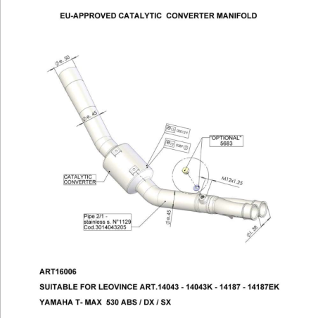 LE16006 Raccordo catalizzato - GP Duals YAMAHA T-Max 530 ('17-'19) 530 2017 2019 LEOVINCE