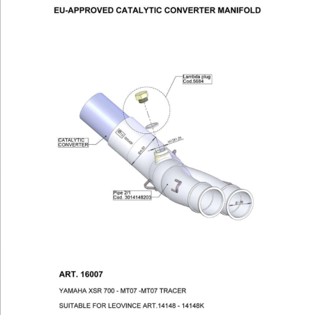 LE16007 Raccordo catalizzato - UnderBody YAMAHA Tracer 700 GT 690 2019 2019 LEOVINCE