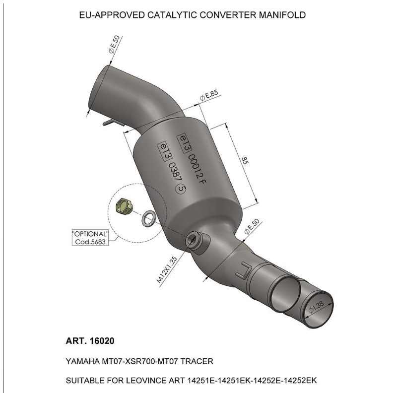 LE16020 Raccordo catalizzato YAMAHA Tracer 700 GT 690 2019 2019 LEOVINCE