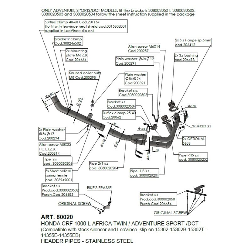 LE80020 Collettori HONDA Africa Twin CRF 1100 L Adventure Sports (to 2023) 1100 2020 2023 LEOVINCE